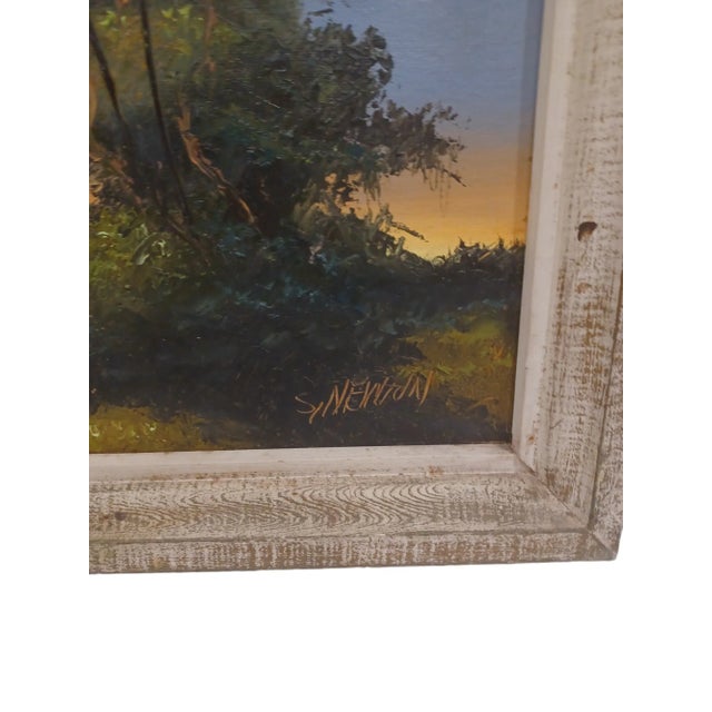 Vintage Florida Highwaymen oil on board signed Sam Newton . Picture depicts a scene of a dock on the Indian River with a...