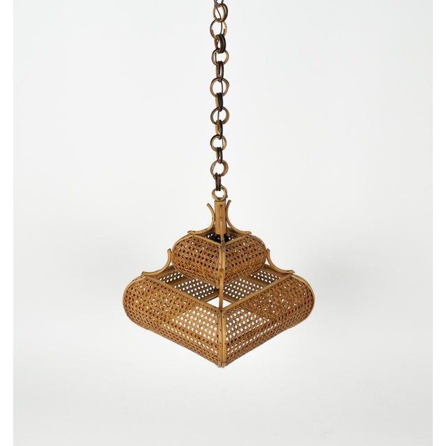 Mid-Century Modern French Riviera Rattan and Wicker Pendant Light, 1960s For Sale - Image 4 of 16