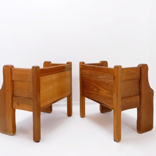 Brutalist Oak Bedside Tables by De Puydt, 1970s, Set of 2 For Sale - Image 11 of 13