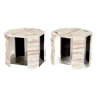 Vintage Karl Springer Bone Veneer Side Tables For Sale