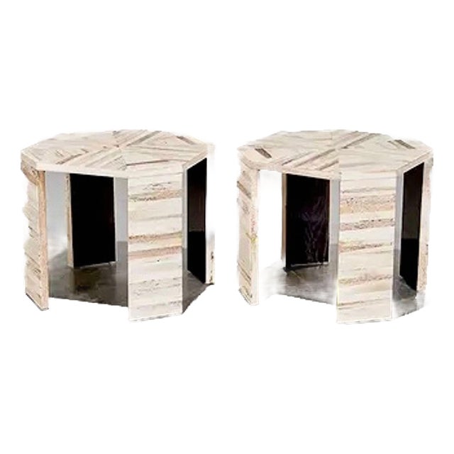Vintage Karl Springer Bone Veneer Side Tables For Sale