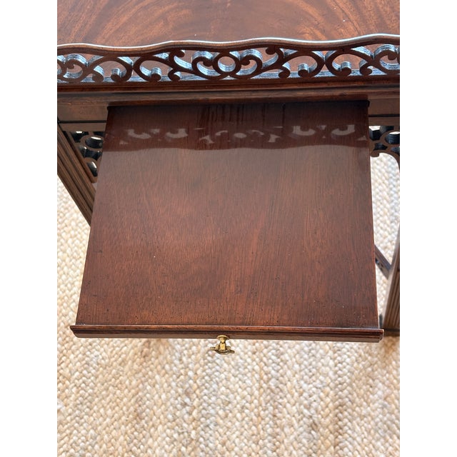 1970s Drexel Heritage Wood Serving Table W/ Pull-Out Trays For Sale - Image 5 of 9