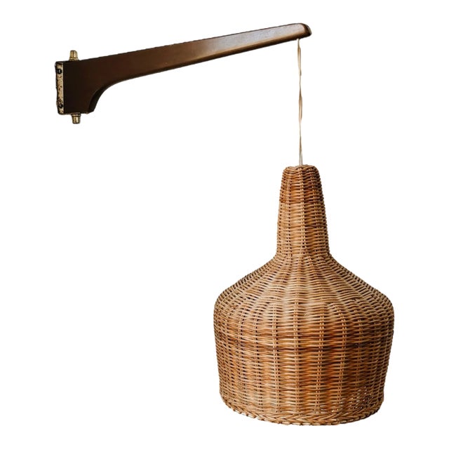 1960s Danish Wicker and Walnut Sconce For Sale