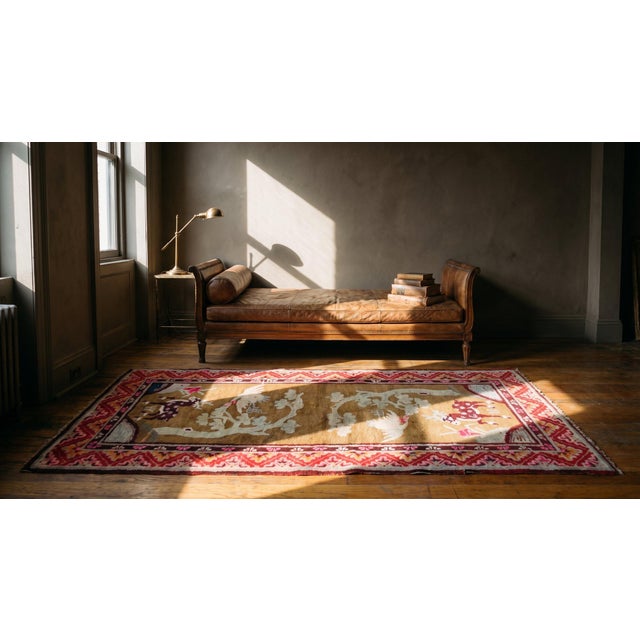 Camel 1900s Tan Camel Crane Antique Chinese Bao Tou Rug 2'2" X 4'3" Handknotted Wool Carpet For Sale - Image 8 of 9