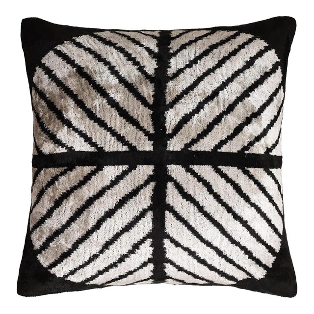 Black & Ivory Chevron Silk Velvet Pillow 16x16 Handmade Luxury Cushion For Sale