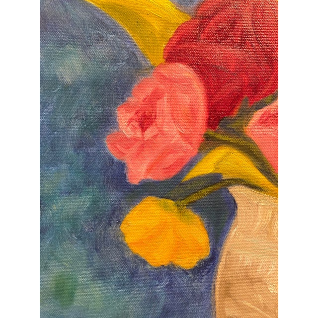 Beautiful floral still life painting of roses in a white pitcher by noted California Bay Area artist Carol Putman....