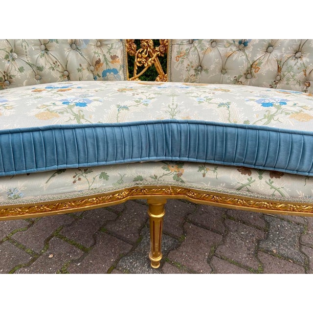 Late 20th Century French Pistachio Gilt Louis XVI Settee An exquisite late 20th-century French Louis XVI–inspired...