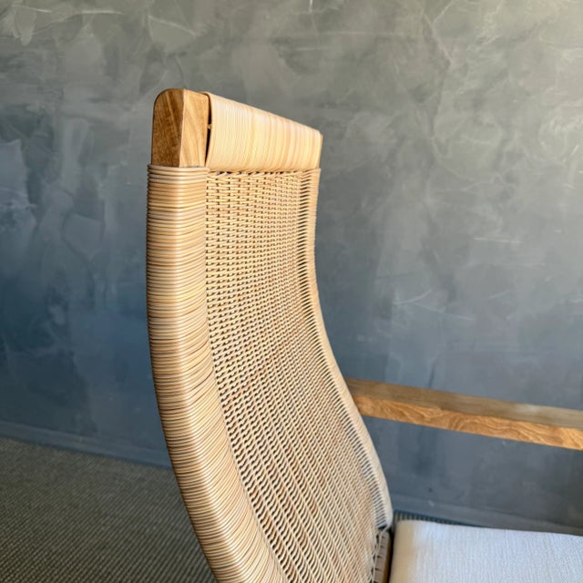 Brown Indoor Outdoor Woven Rope Teak Wood Lounge Chair With Cushion For Sale - Image 8 of 13