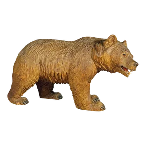 Wooden Statue of a Walking Bear Handcarved in Switzerland Ca.1930s
