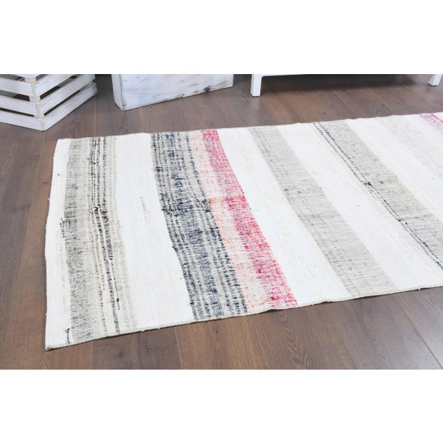 1970s Vintage Turkish Hand-Knotted Wool Cotton White Kilim Runner Rug For Sale - Image 5 of 10