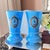 Large Pair of Antique Turquoise Blue Opaline Vases – Hand-Painted Heron Medallions, Gilt Accents For Sale - Image 4 of 9