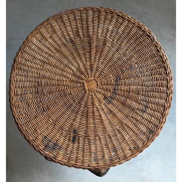 Ghost Draped Wicker Tromp l'Oeil Table + 2 Bistro Chairs, Bohemian Hand Woven For Sale - Image 10 of 12