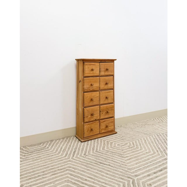 Rustic Vintage Pine Apothecary Cabinet 10 Drawer Wood Knobs Small Storage Antique Style For Sale - Image 3 of 8