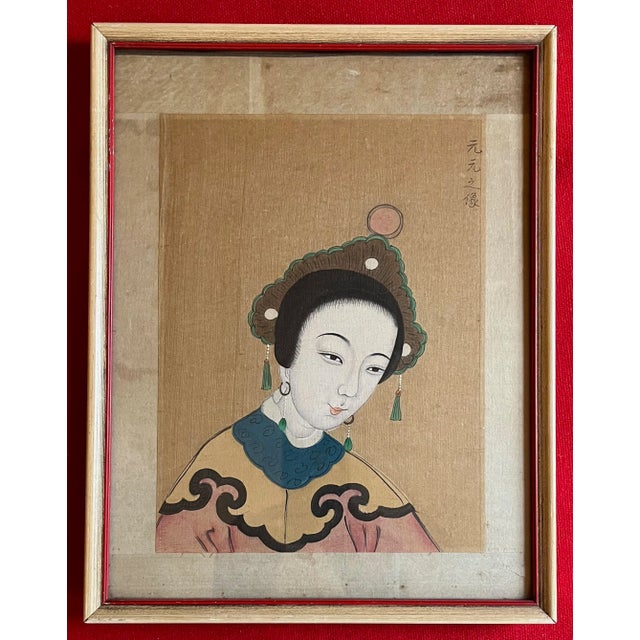 Tan Antique 19th Century Chinese Painting on Silk Portrait of a Lady For Sale - Image 8 of 8