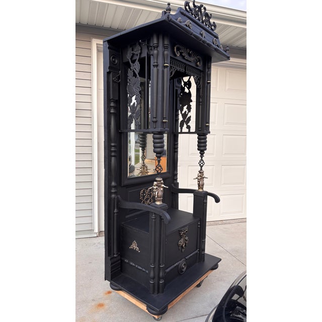 Victorian Grand 19th-Century Gothic Revival Matte Onyx Gilt Oak Hall Tree. Quantity 1 For Sale - Image 3 of 12