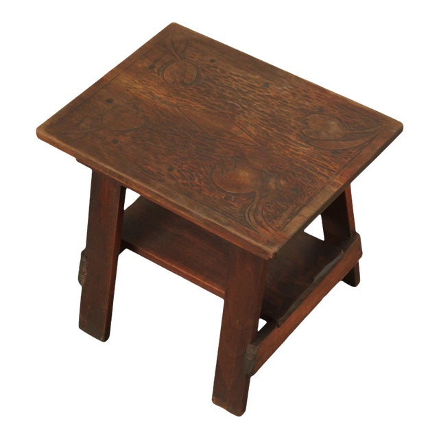 C.W. Davis Arts & Crafts Style Carved Side Table For Sale