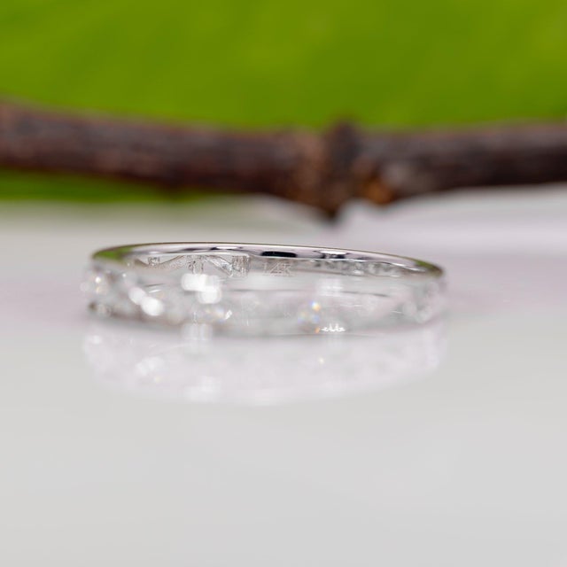 Natural Diamond Band in Solid 14k Gold | Vintage Scroll Design Diamond Ring, Size 6.75 For Sale - Image 9 of 9