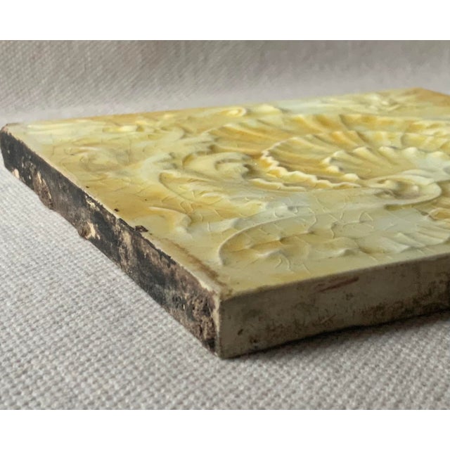 Rare Cambridge Tile Works Victorian Seashell Tile in Luminous Yellow Glaze, C. 1850 For Sale - Image 6 of 14