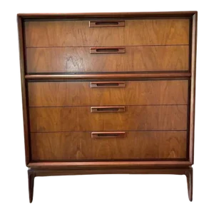 1950s Vintage Mid Century Modern Solid Walnut and Oak Dresser Dovetail Drawers