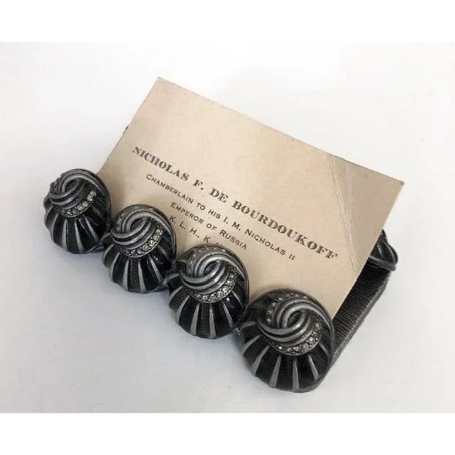 Vintage Jay Strongwater Pewter with black enamel and clear crystal business card holder. Circa 1990's. No chips or missing...