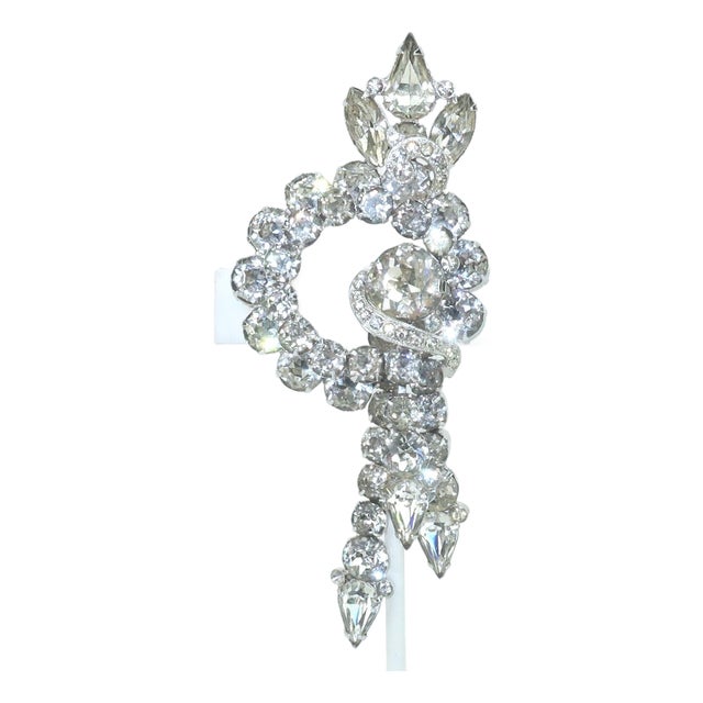Large Eisenberg Rhinestone Dangle Brooch, 1950's For Sale