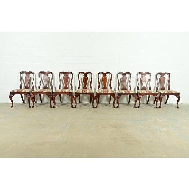 Queen Anne Baker Furniture Style Queen Anne Solid Cherry Wood Dining Chairs, Set of Eight For Sale - Image 3 of 12