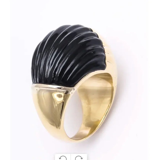 Striated and fluted dome ring with black and gold half and half. Modernist - Ca 1960s. Marked 18K - inside shank. Top to...