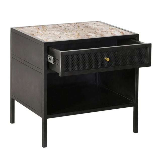 Iron & Travertine Nightstand / Side Cabinet For Sale - Image 10 of 11