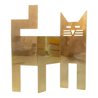 Mid Century Modern Brass Cat Sculpture For Sale