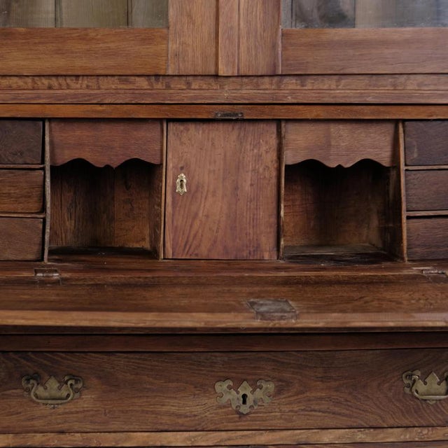 Antique Oak Secretary Desk with Glazed Display Cabinet and Brass Fittings, 1880 For Sale - Image 14 of 17