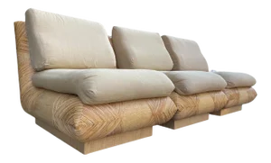 1970s Vintage Modular Rattan 3 Piece Sofa Chairs in the Style of Gabriella Crespi - Set of 3