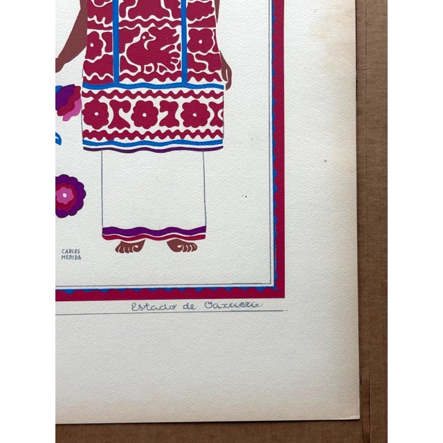 Carlos Mérida Silkscreen Print, "Mazateca... Oaxaca" in 16" x 20" Mat, 1945 For Sale - Image 4 of 4