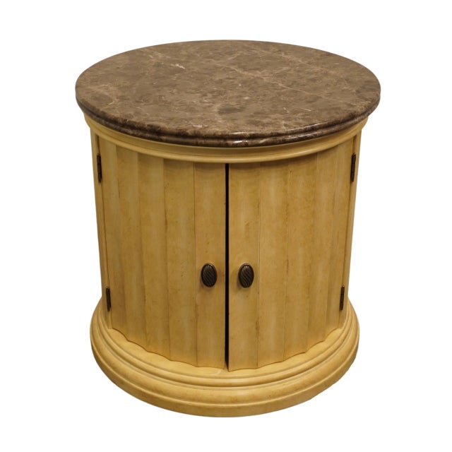 Neoclassical Lexington Furniture Cream / Antiqued White Italian Neoclassical Tuscan Style 26" Round Accent Storage End Table W. Granite Top 343-214 For Sale - Image 3 of 11