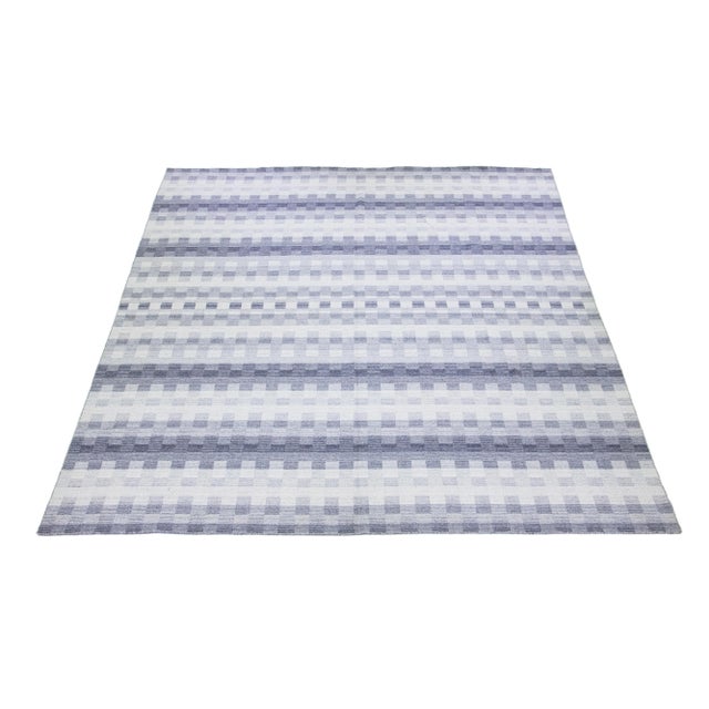 Contemporary 2010s Gray Modern Kilim Flatweave Wool Rug With Geometric Design For Sale - Image 3 of 9