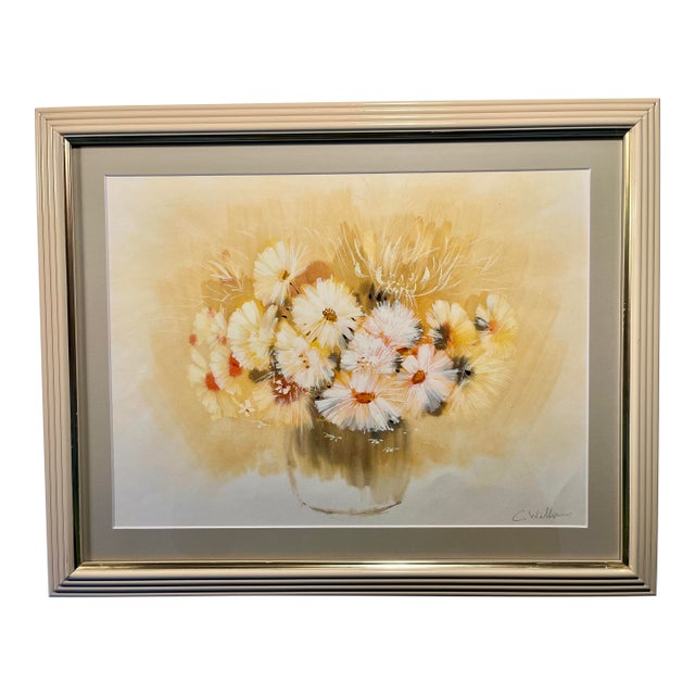 1980s Vintage Watercolor Flowers Painting by C. Williams Signed For Sale