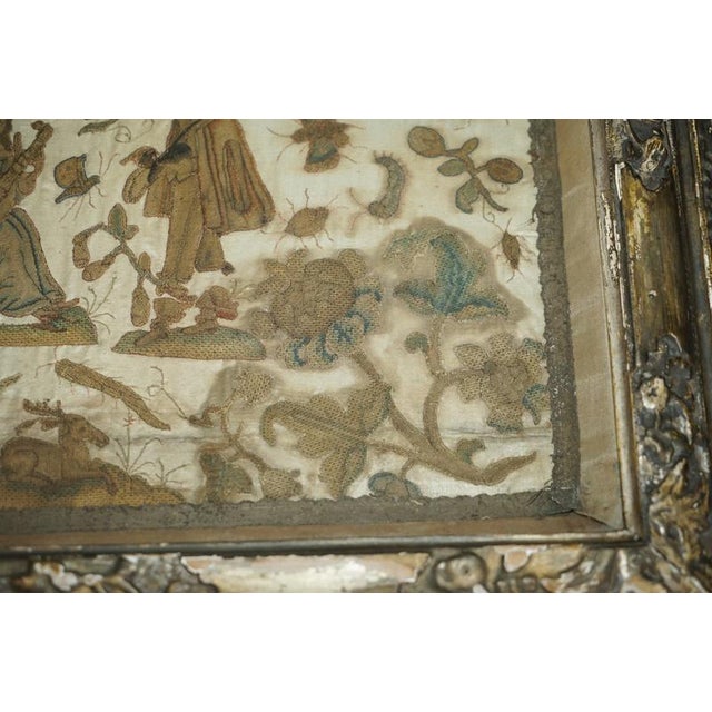 Gold English Charles II Stumpwork Needlework Picture, 1650 For Sale - Image 8 of 18