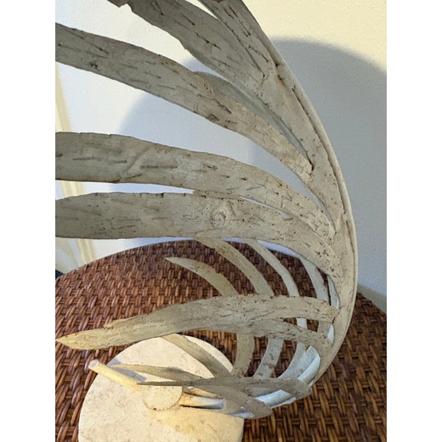1990s Fabulous Vintage Original Pair of Michael Taylor Metal Palm Leaf Lamps With Metal Shades Travertine Base For Sale - Image 6 of 12