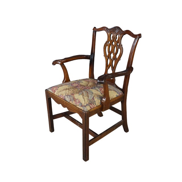 This stately Early 20th Century Chippendale style interlaced back armchair beautifully replicates the ornate elegance of...