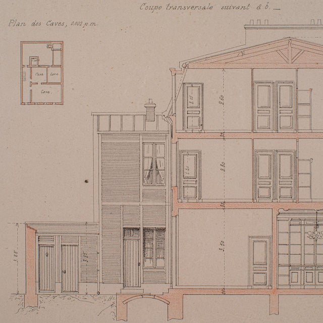 Antique Set of Architectural Plans, French, Framed Lithographs, Art, Victorian For Sale - Image 10 of 12