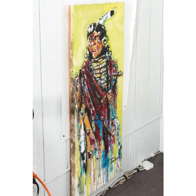 Yellow Abstract Painting of an Indian on Canvas For Sale - Image 8 of 10