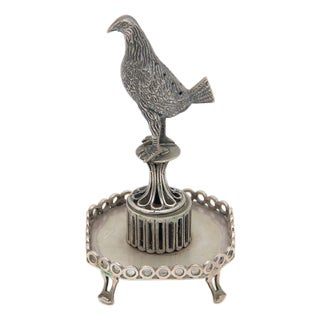 Silver Toothpick Holder with Bird For Sale