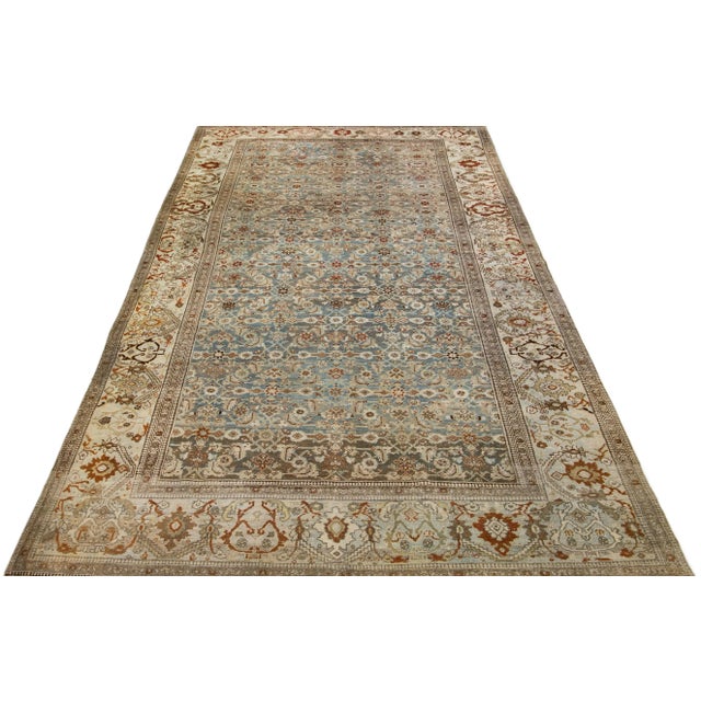 Traditional Gray Antique Bidjar Handmade Gallery Wool Rug With Floral Pattern For Sale - Image 3 of 7