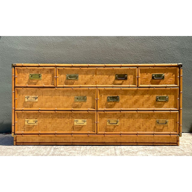 Vintage Dixie Parquet Rattan Six-Drawer Dresser For Sale In West Palm - Image 6 of 12