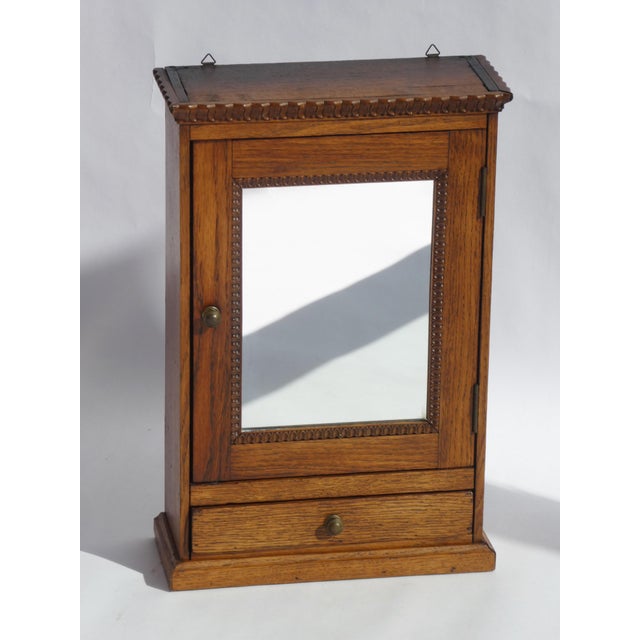 Brown Antique Carved Wooden Wall Cabinet with Mirror and Ornaments For Sale - Image 8 of 8