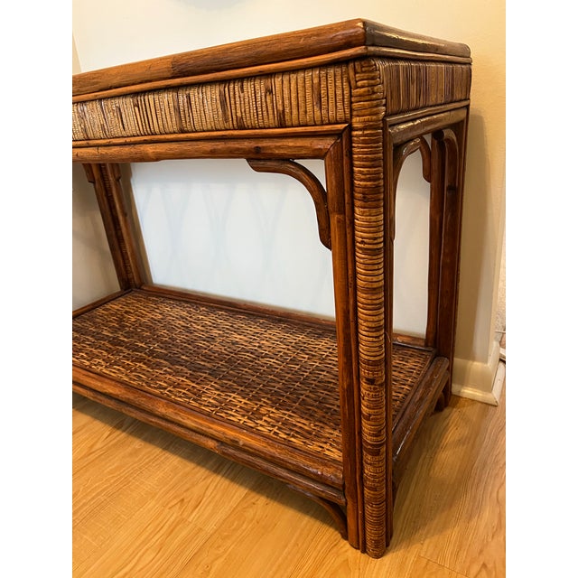 Wood Midcentury Bamboo Rattan Console Table Organic Modern Style For Sale - Image 7 of 8