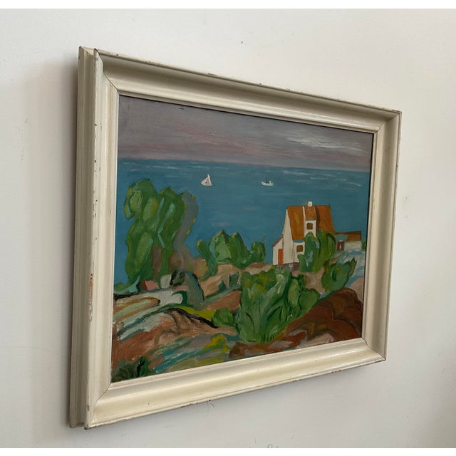 Mid 20th Century Scandinavian Shoreline Landscape Original Acrylic on Canvas For Sale - Image 10 of 17