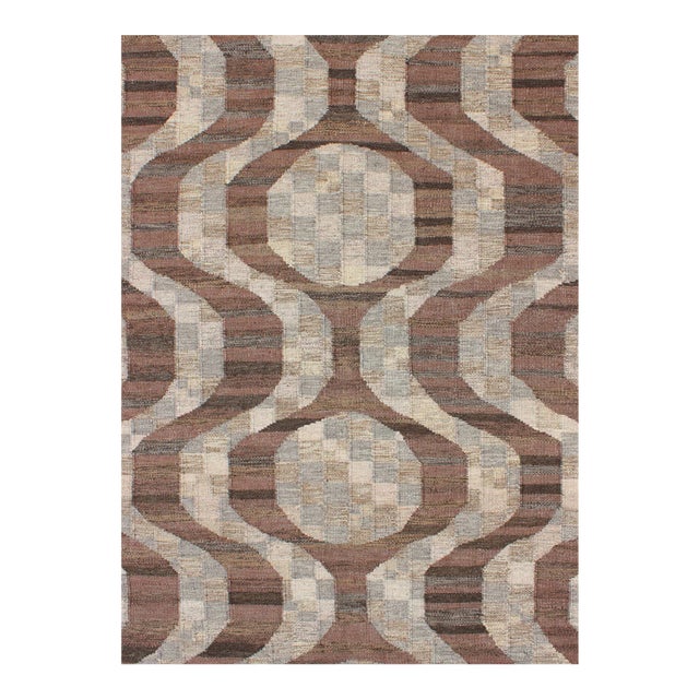 Scandinavian Flat-Weave Rug With Modern Design in Brown, Coffee, Gray, Cream For Sale