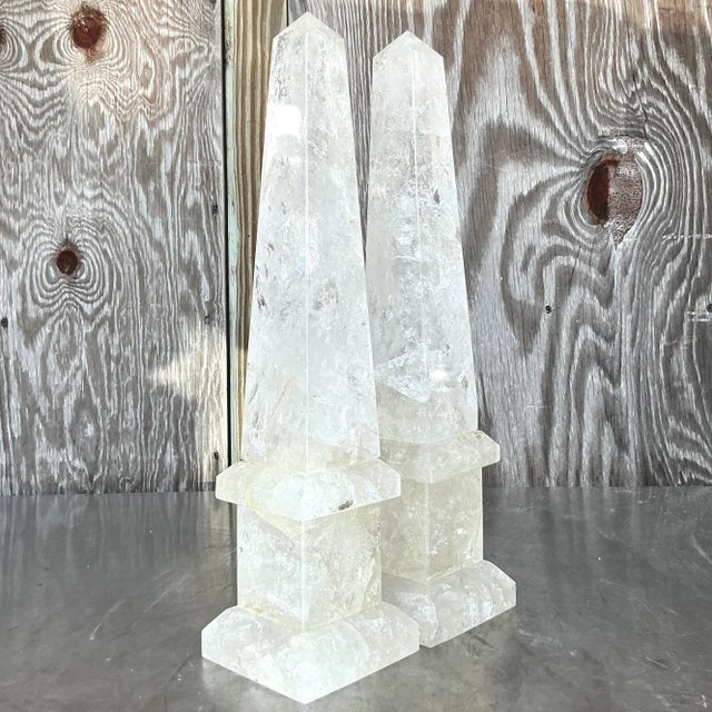 Mid 20th Century Vintage Boho Rock Crystal Obelisks - a Pair For Sale - Image 5 of 9