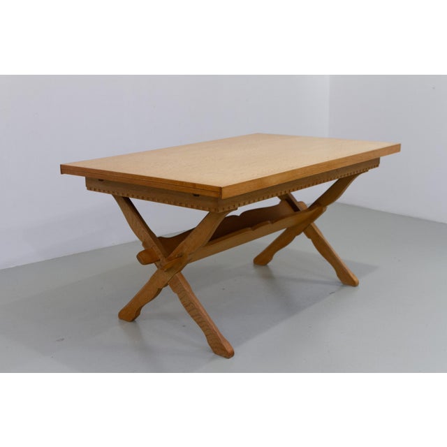Brutalist Danish Oak Extendable Dining Table attributed to Henning Kjærnulf, 1960s For Sale - Image 4 of 18