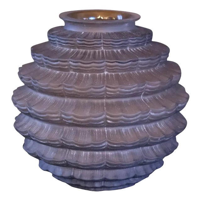 Art Deco French Smoke Glass Vase, 1930s For Sale